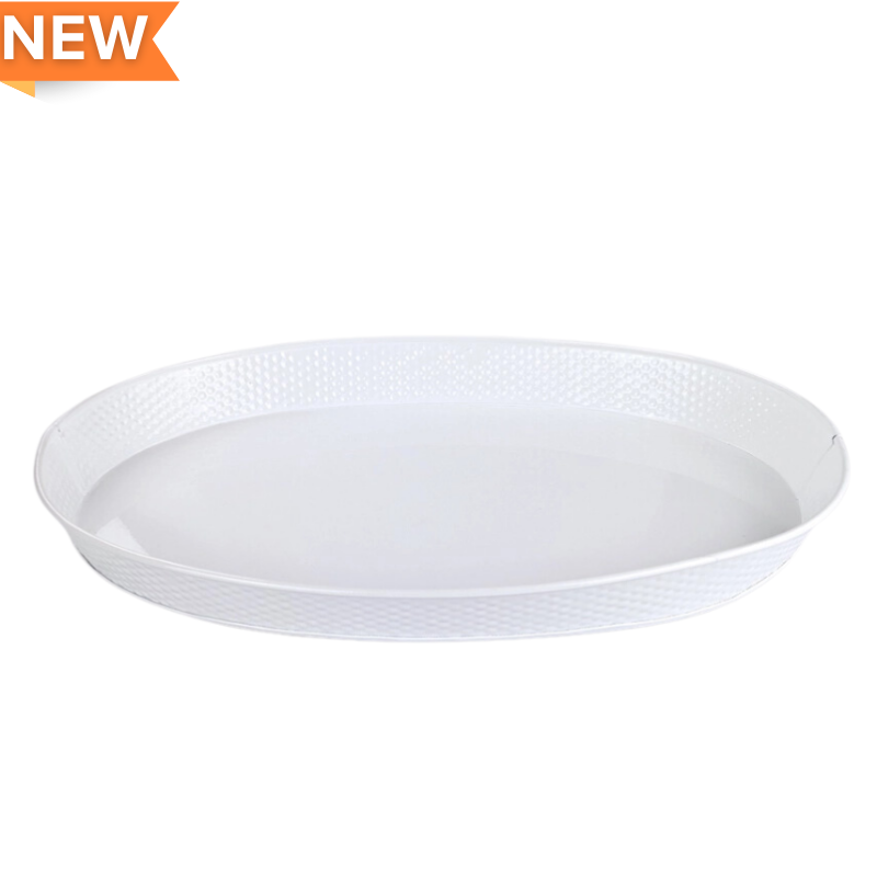 White Hammered Oval Tray 21