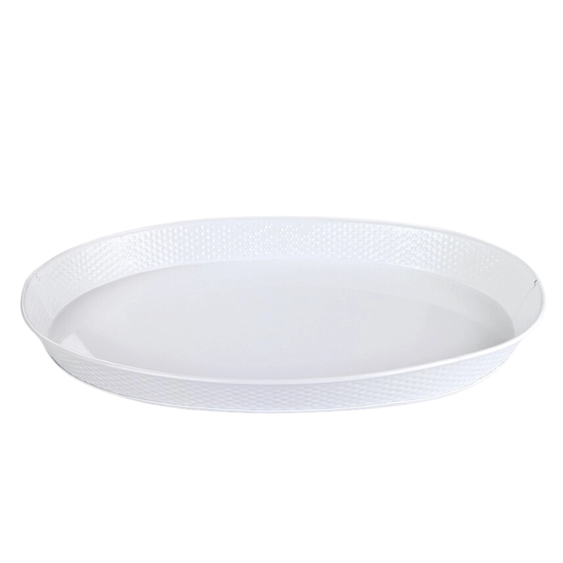 White Hammered Oval Tray 21